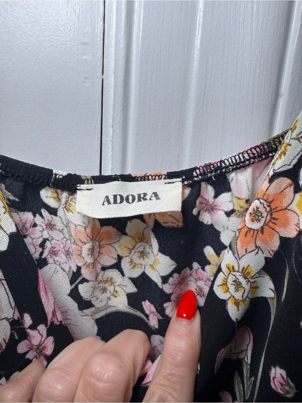 ADORA Black Floral Dress with Pink & Peach Blooms - Picture 3 of 3